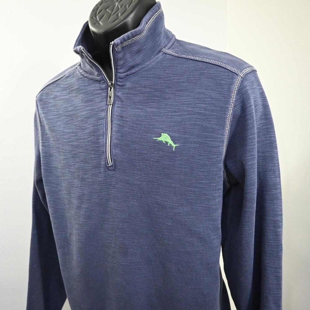 Tommy Bahama Marlin 1/4 Zip Jacket‎ Blue Pima Long Sleeve Mens Size Medium